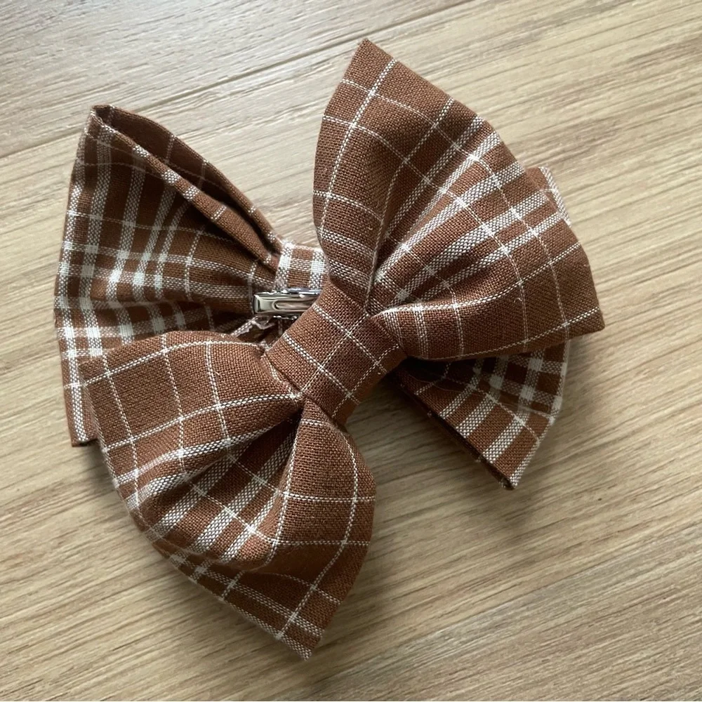 New handmade Plaid Brown Hair Bows for girls Fall feminine pigtails cute dressup